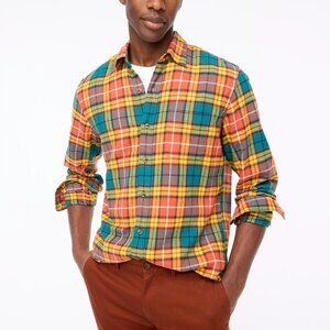 New J. Crew Men's Plaid Slim Fit Flannel Red Black Button Front Shirt Medium NWT